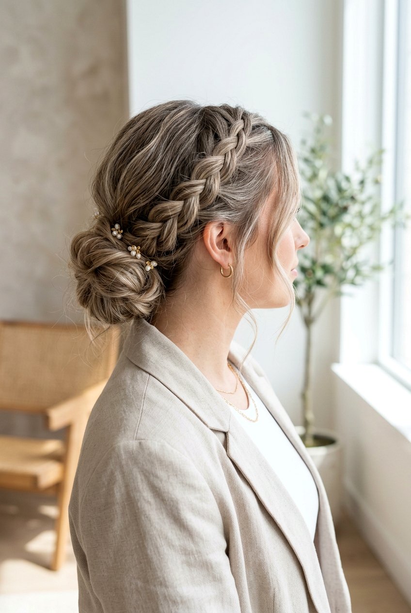 Low Chignon With Side Braid - 20 modern low chignon - 20 modern low chignon