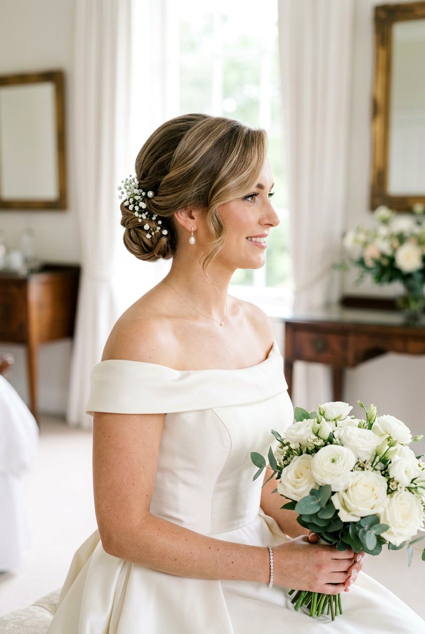 Low Chignon With Side Part - 20 classic bridal chignon - 20 classic bridal chignon