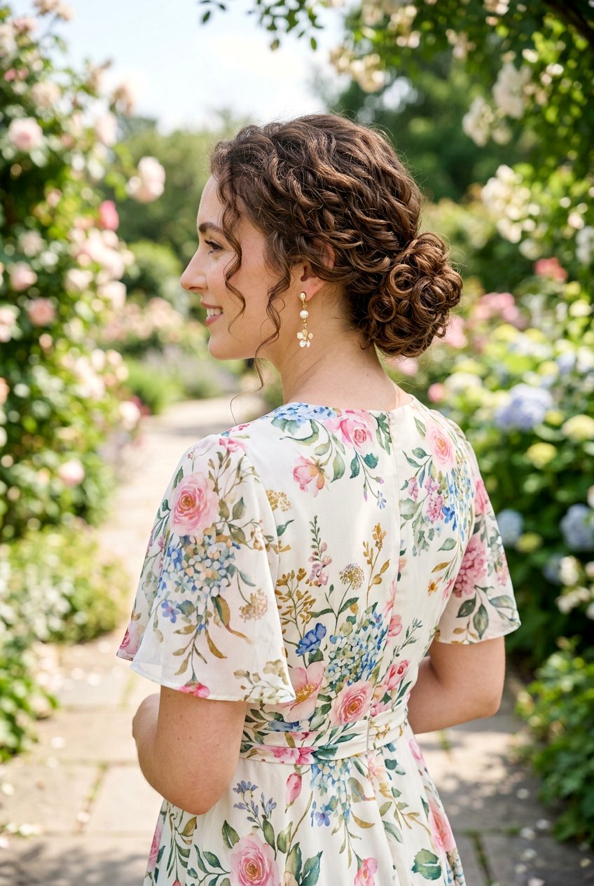 Low Curly Bun - 20 homecoming hairstyle for short curly hair - 20 homecoming hairstyle for short curly hair