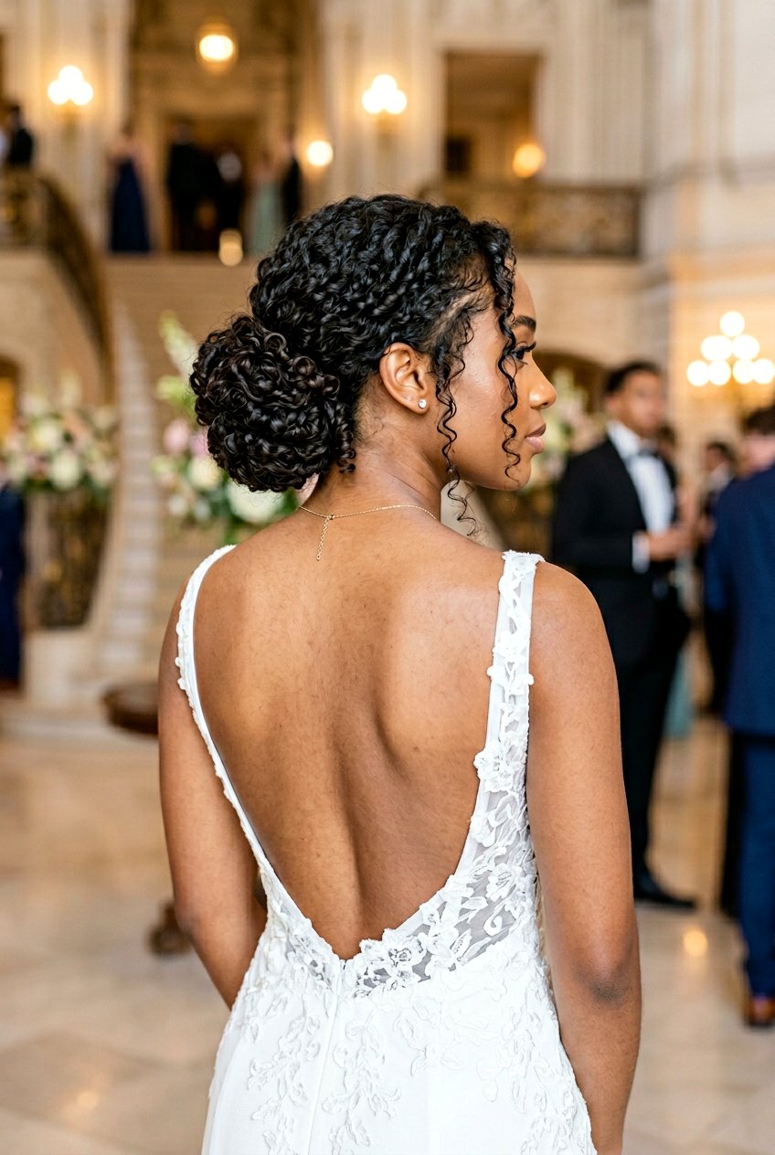 Low Curly Bun - 20 prom hairstyle for curly natural hair - 20 prom hairstyle for curly natural hair