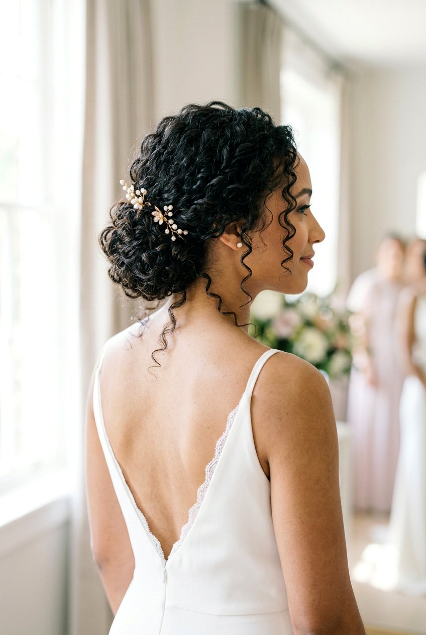 Low Curly Chignon For Natural Hair - 20 wedding hairstyles for curly natural hair - 20 wedding hairstyles for curly natural hair