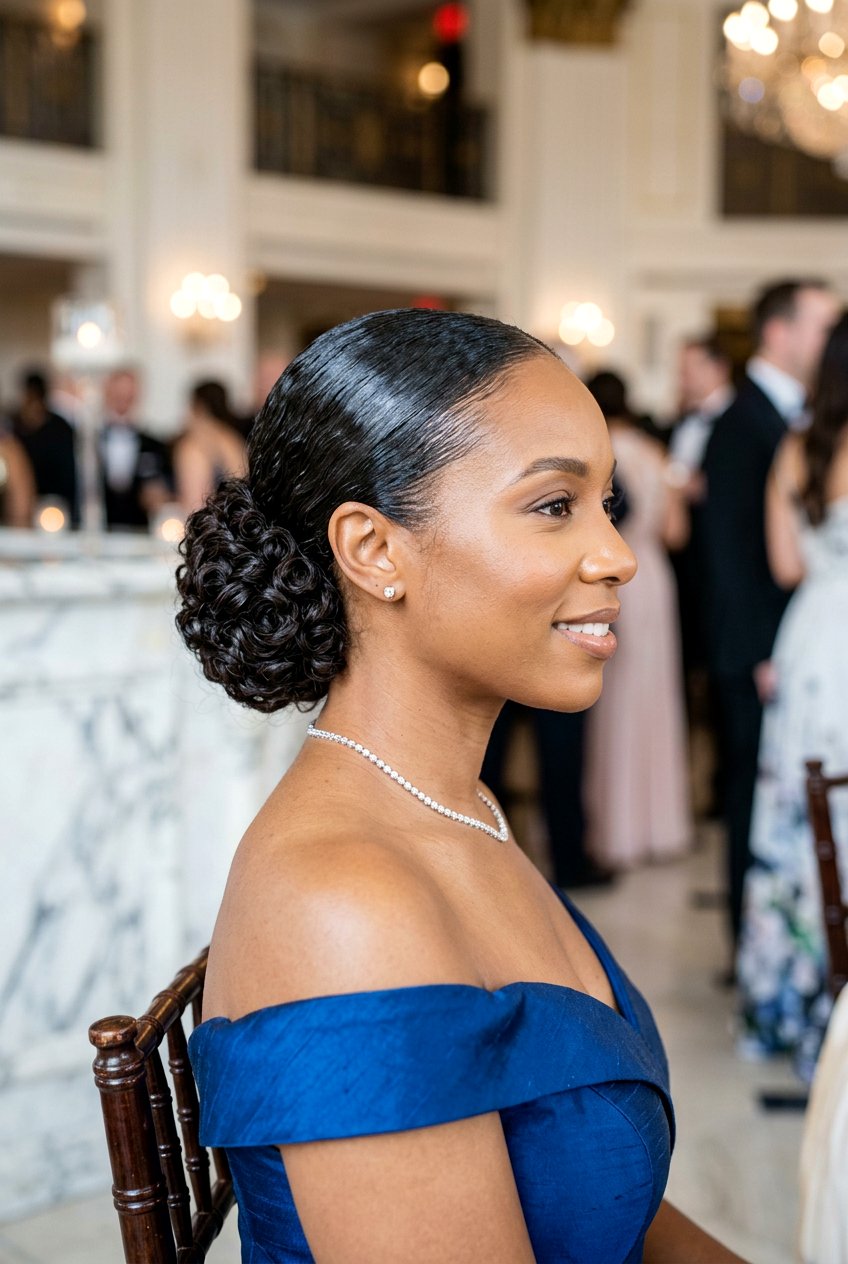 Low Curly Chignon Slick Back - 20 slick back bun for curly hair - 20 slick back bun for curly hair