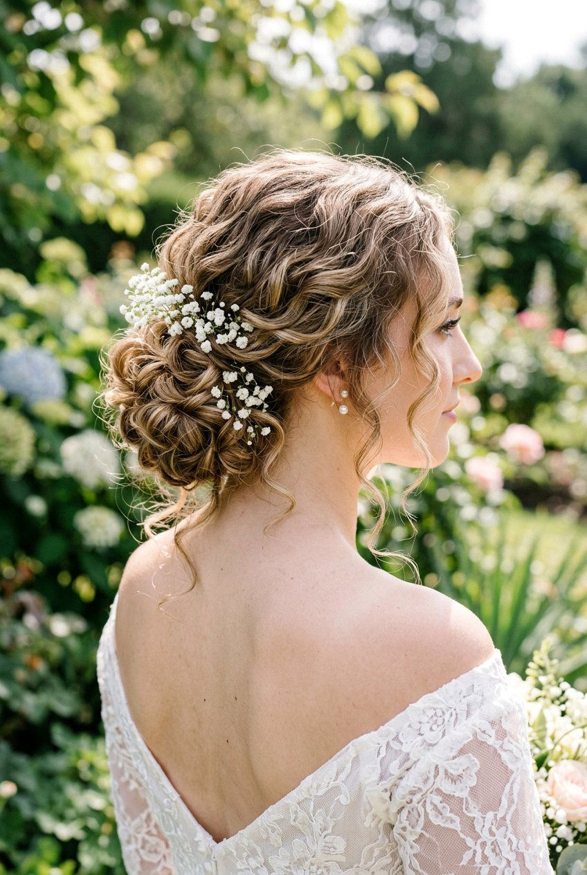 Low Curly Chignon - 20 bridal hairstyle for long curly hair - 20 bridal hairstyle for long curly hair