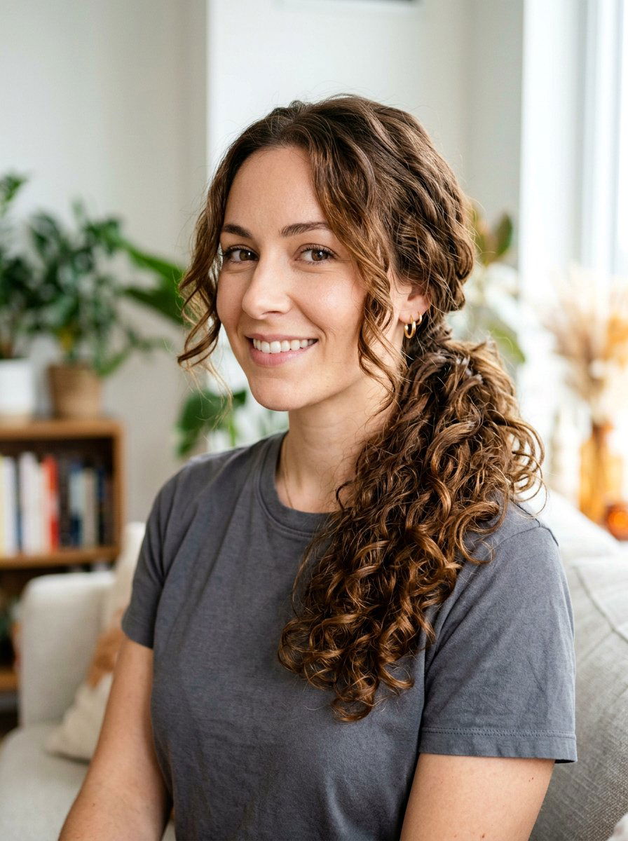 Low Curly Ponytail - 20 simple hairstyle for curly shoulder length hair - 20 simple hairstyle for curly shoulder length hair