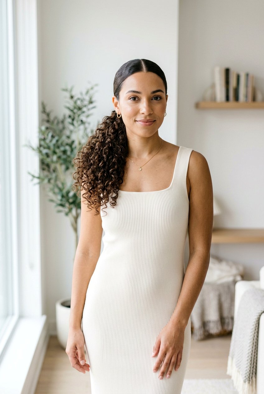 Low Curly Ponytail With Center Part - 20 bridal shower ponytail with curls - 20 bridal shower ponytail with curls