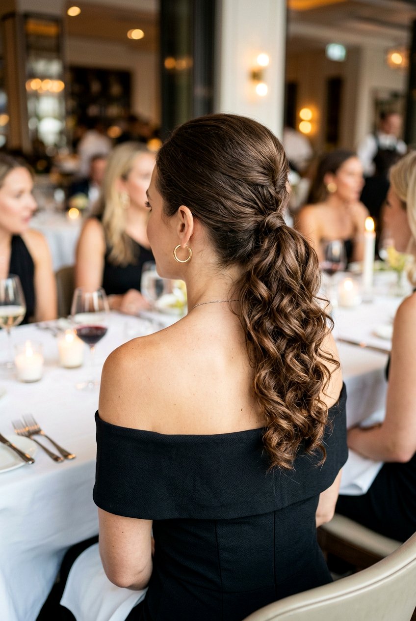 Low Curly Ponytail for Dinner - 20 dinner ponytail with curls - 20 dinner ponytail with curls