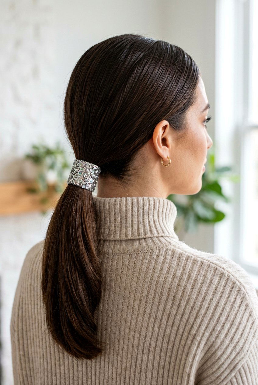 Low Glitter Ponytail - 20 birthday hairstyle with glitter ponytail - 20 birthday hairstyle with glitter ponytail