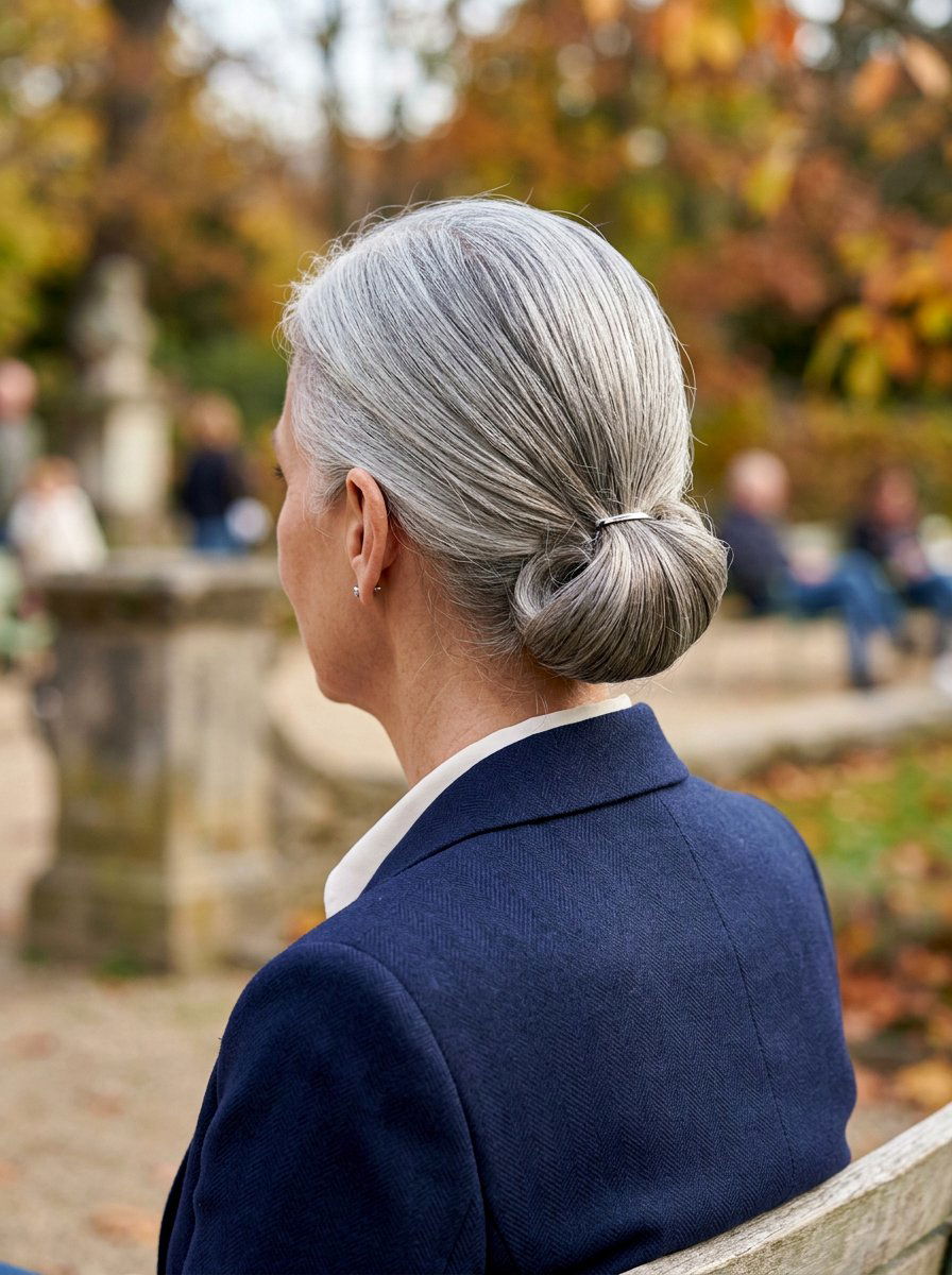 Low Gray Chignon - 20 elegant gray chignon hairstyle - 20 elegant gray chignon hairstyle