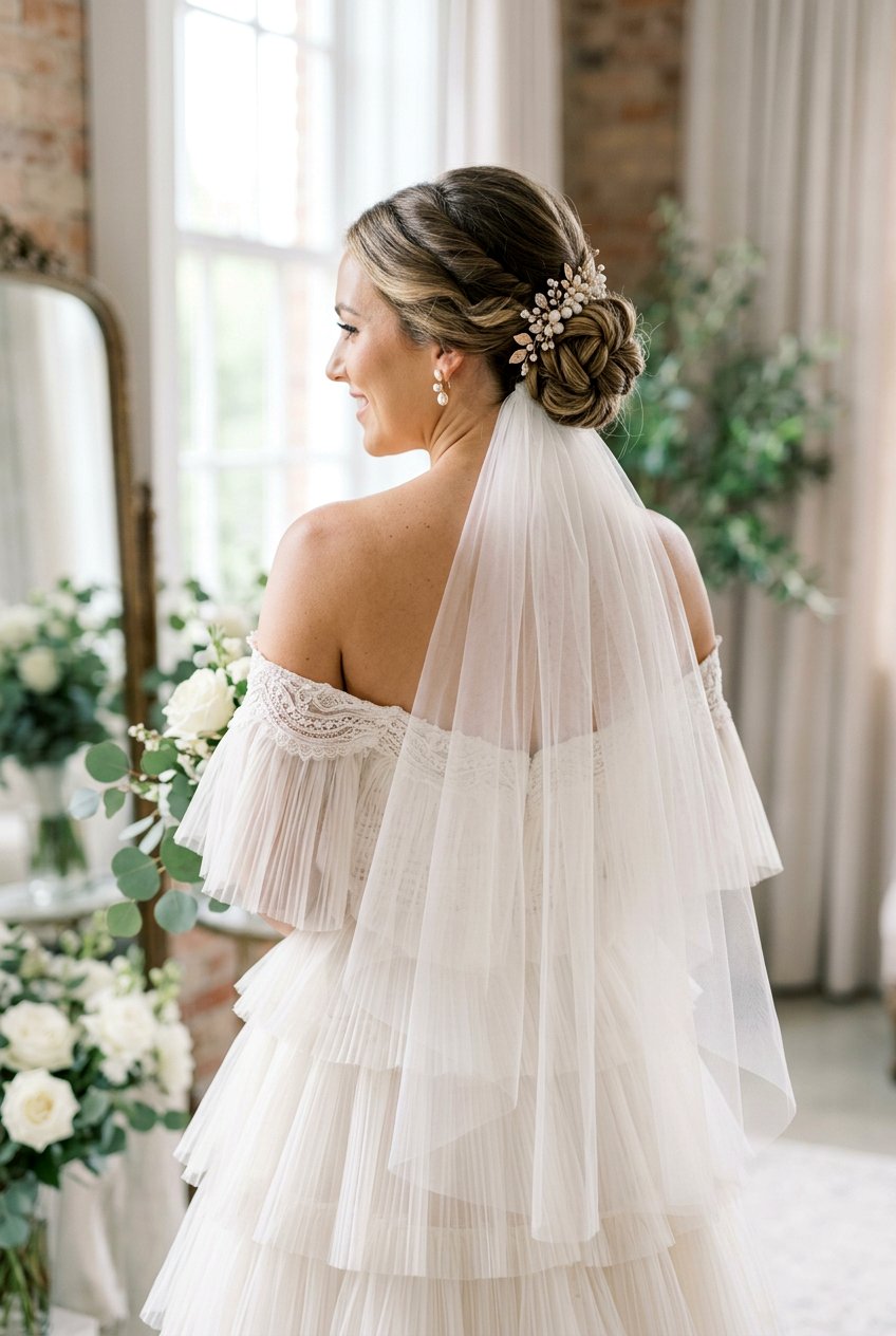 Low Knotted Bridal Bun With Veil - 20 classic bridal bun for veil - 20 classic bridal bun for veil
