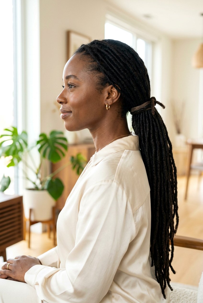 Low Loc Ponytail - 20 loc ponytail hairstyle - 20 loc ponytail hairstyle