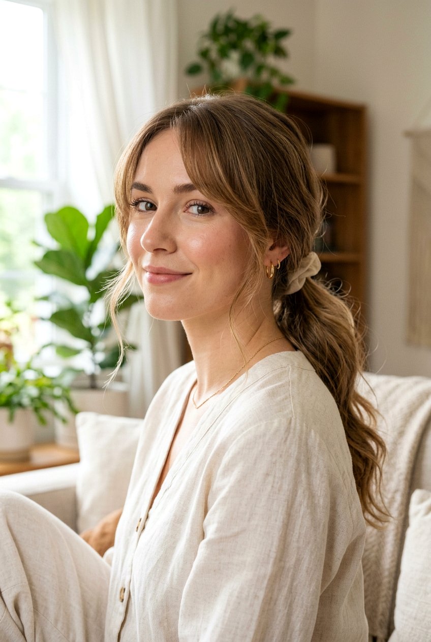 Low Loose Ponytail With Side Bangs - 20 boho messy ponytail hairstyle - 20 boho messy ponytail hairstyle