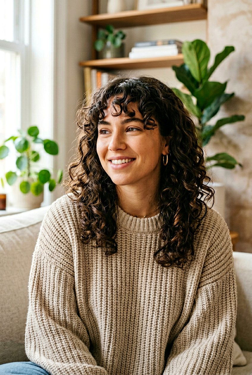 Low Maintenance Curly Curtain Bangs - 20 curly curtain bangs hairstyle - 20 curly curtain bangs hairstyle