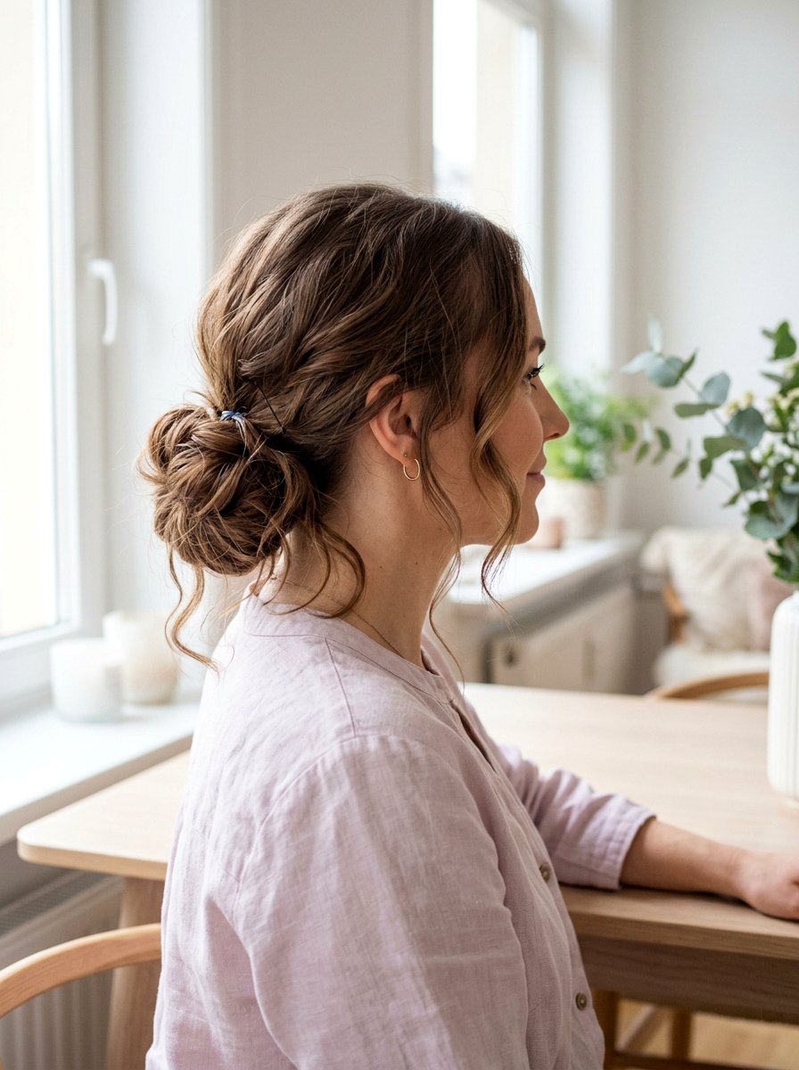 Low Messy Bun - 20 simple hairstyle for graduation day - 20 simple hairstyle for graduation day