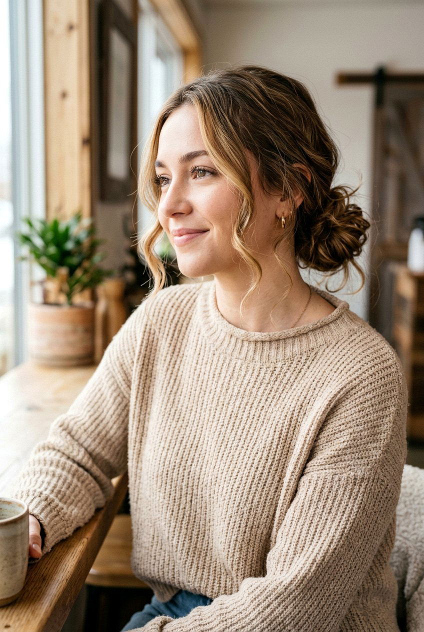 Low Messy Bun - 20 travel hairstyle for shoulder length hair - 20 travel hairstyle for shoulder length hair