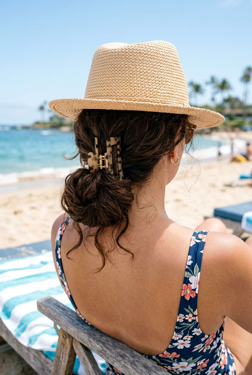 Low Messy Bun Claw Clip - 20 beach claw clip hairstyle - 20 beach claw clip hairstyle