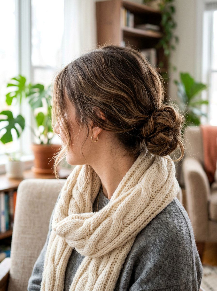 Low Messy Bun For Curls - 20 quick hairstyle for medium curls - 20 quick hairstyle for medium curls