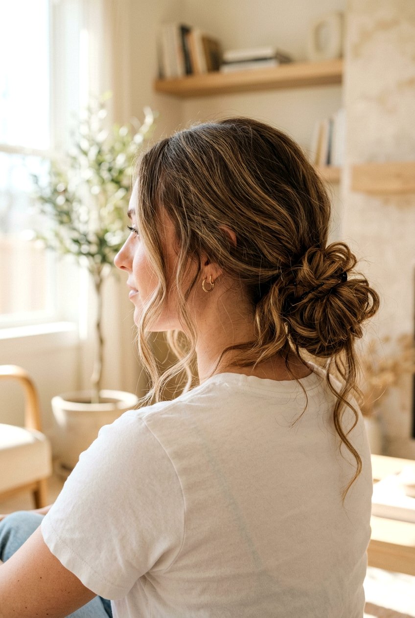 Low Messy Bun For Long Hair - 20 summer hairstyles for long hair - 20 summer hairstyles for long hair