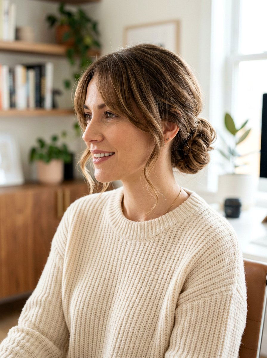 Low Messy Bun Professional - 20 office hairstyle for thick coarse hair - 20 office hairstyle for thick coarse hair