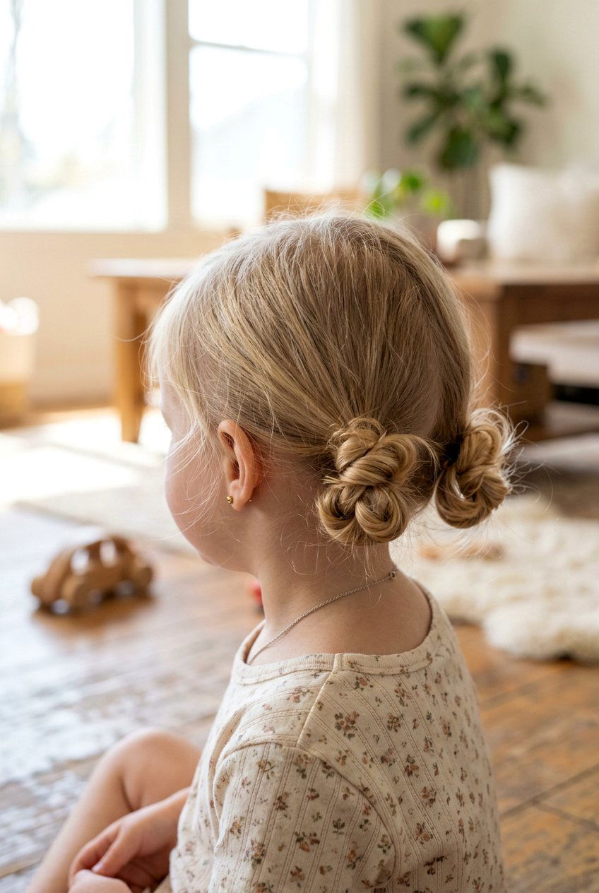 Low Messy Buns - 20 toddler girl hairstyles - 20 toddler girl hairstyles