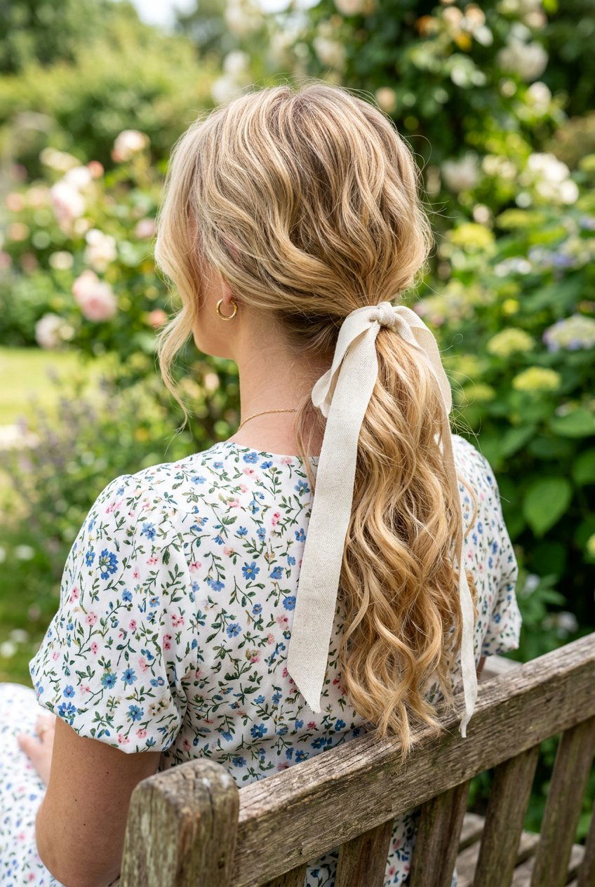 Low Messy Ponytail - 20 hair bow ponytail hairstyle - 20 hair bow ponytail hairstyle