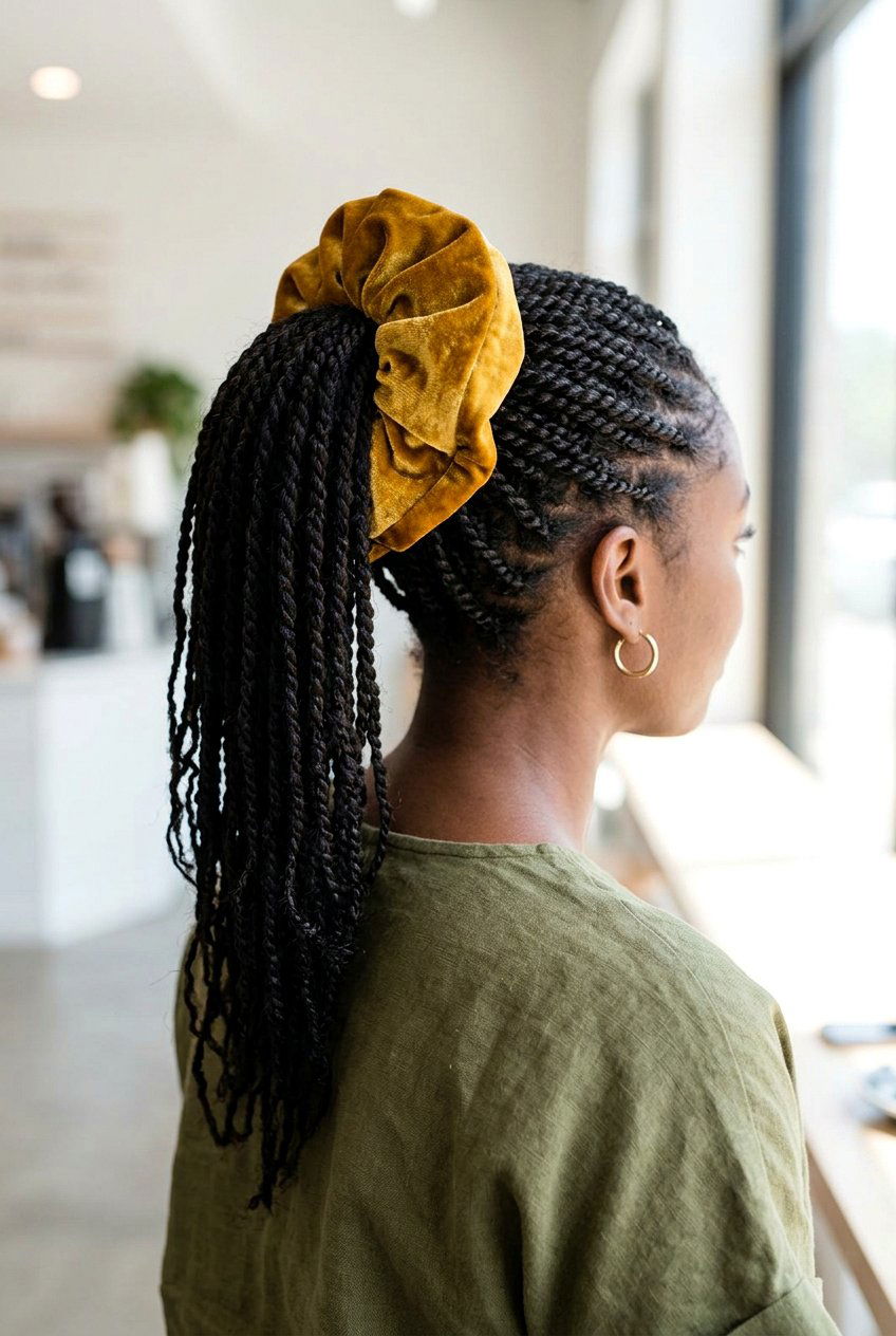 Low Mini Twist Ponytail with Braid Wrapped Base - 20 mini twist ponytail hairstyle - 20 mini twist ponytail hairstyle