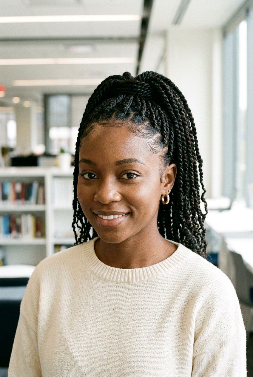 Low Mini Twist Ponytail with Edge Control - 20 mini twist ponytail hairstyle - 20 mini twist ponytail hairstyle