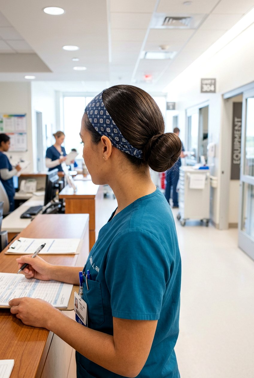 Low Nurse Bun With Headband - 20 nurse bun hairstyles - 20 nurse bun hairstyles