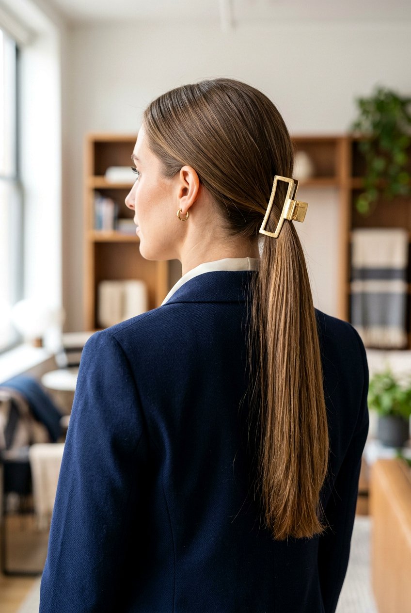 Low Ponytail - 20 easy claw clip hairstyles for long hair - 20 easy claw clip hairstyles for long hair