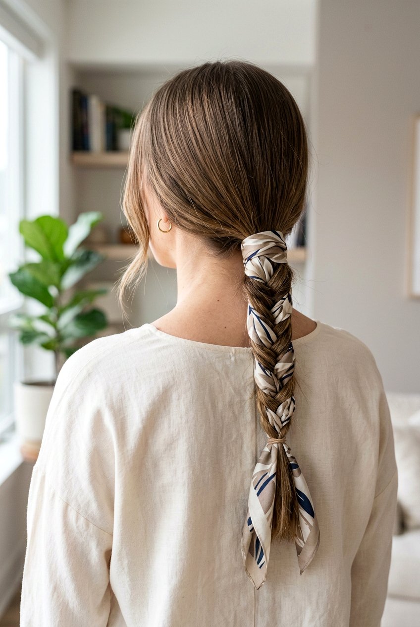 Low Ponytail Braid With Scarf - 20 braided scarf hairstyle - 20 braided scarf hairstyle