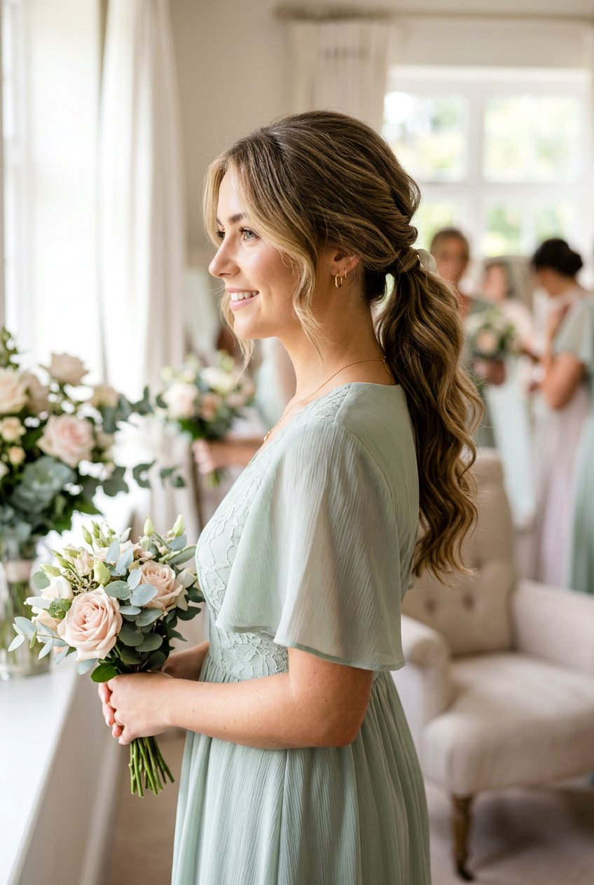 Low Ponytail Bridesmaid Hairstyle For Medium Length Hair - 20 bridesmaid low ponytail hairstyle - 20 bridesmaid low ponytail hairstyle