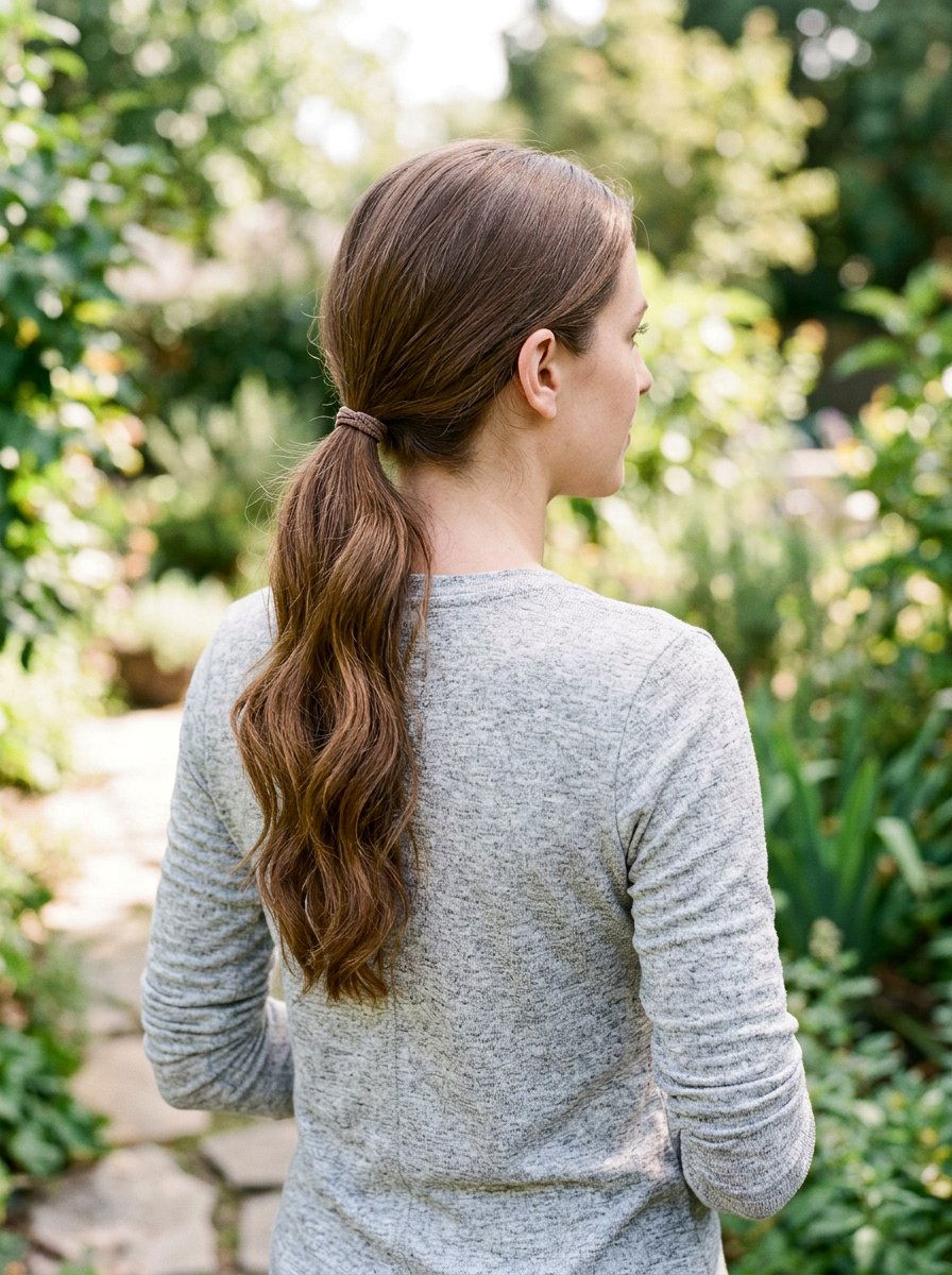Low Ponytail For Gentle Yoga - 20 yoga hairstyles for long hair - 20 yoga hairstyles for long hair