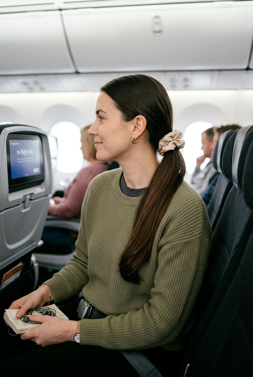 Low Ponytail For Long Flights - 20 travel friendly hairstyles - 20 travel friendly hairstyles