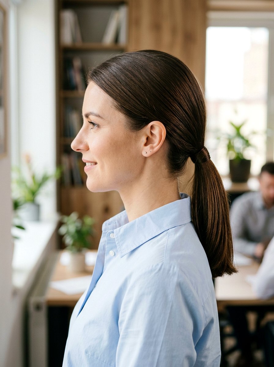 Low Ponytail For Shoulder Length Work Hair - 20 shoulder length work hairstyles - 20 shoulder length work hairstyles