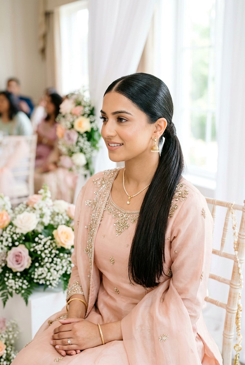 Low Ponytail Nikah Hairstyle - 20 simple nikah hairstyles - 20 simple nikah hairstyles