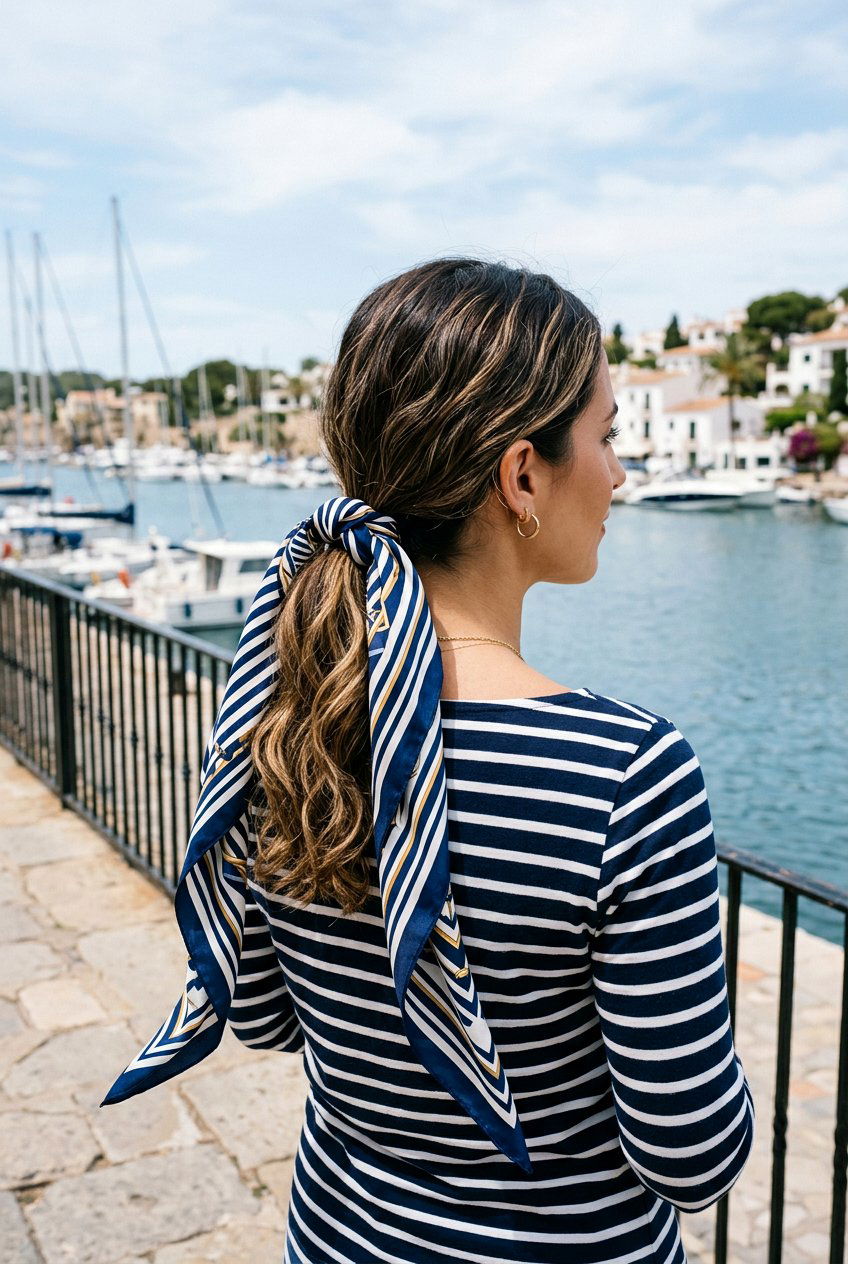 Low Ponytail Scarf - 20 easy vacation updo for women - 20 easy vacation updo for women