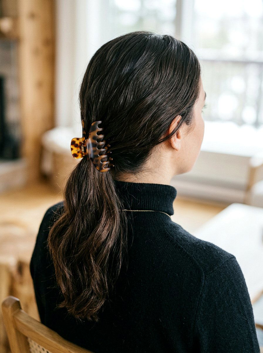 Low Ponytail Secured With Claw Clip - 20 office hairstyle with claw clip twist - 20 office hairstyle with claw clip twist