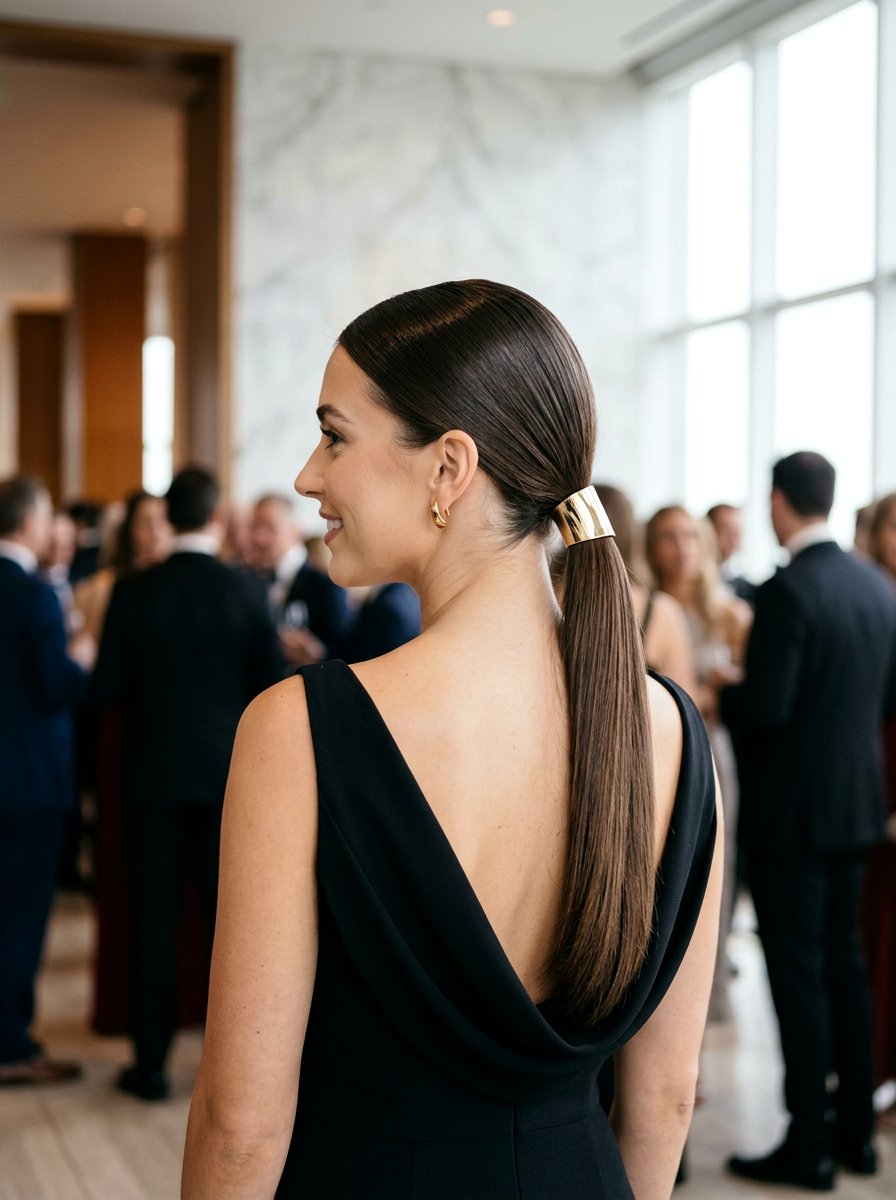 Low Ponytail Sleek Look - 20 prom hairstyles for fine medium hair - 20 prom hairstyles for fine medium hair