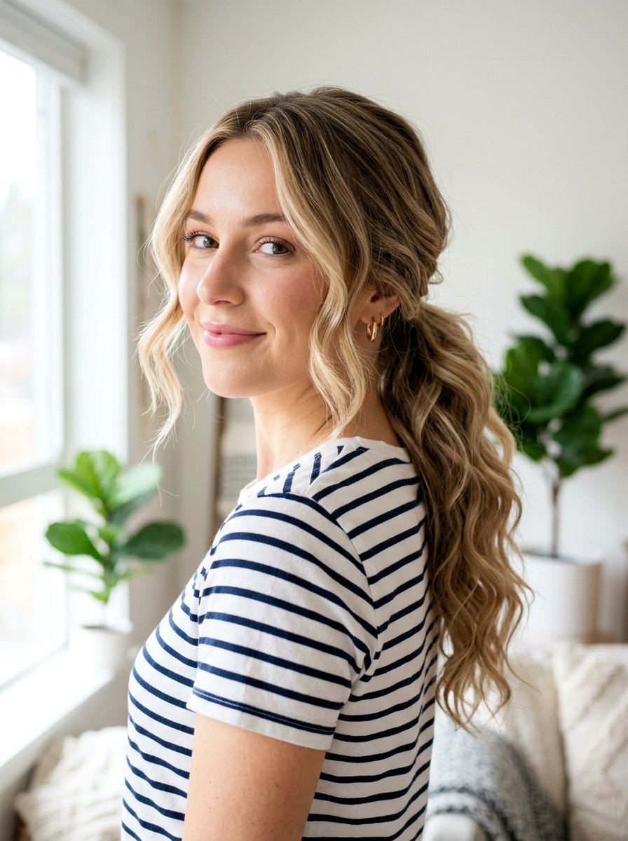 Low Ponytail With Beach Waves - 20 vacation hairstyle with low beach waves - 20 vacation hairstyle with low beach waves