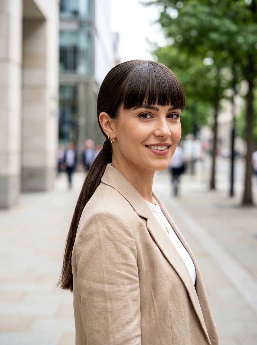 Low Ponytail With Blunt Bangs - 20 neat job interview ponytail - 20 neat job interview ponytail