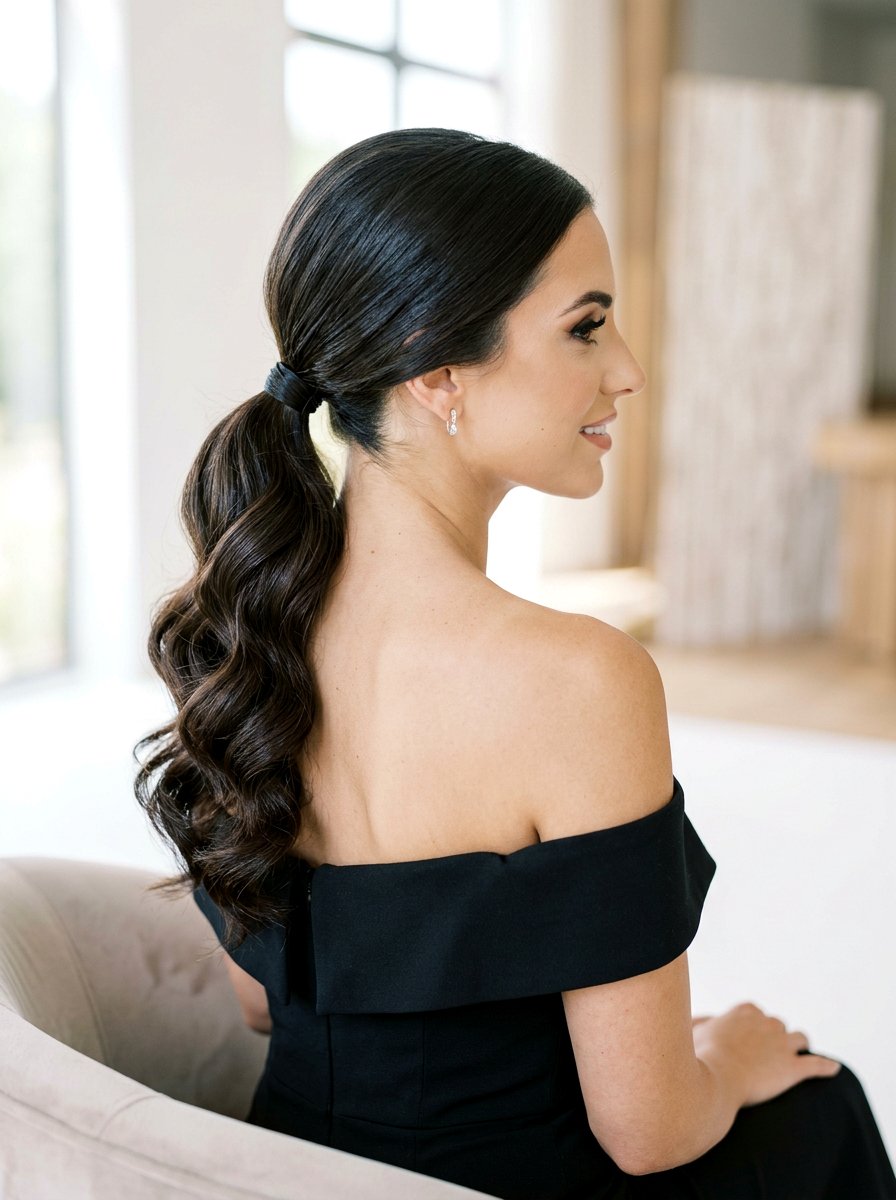 Low Ponytail With Bouncy Hollywood Waves - 20 wedding guest low ponytail with waves - 20 wedding guest low ponytail with waves