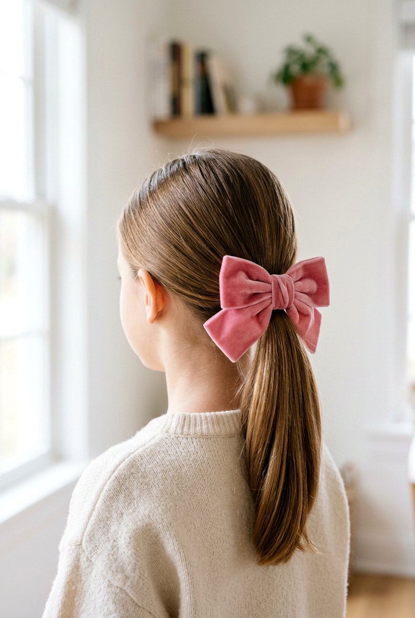 Low Ponytail With Bow Barrette - 20 cute clip hairstyles for girls - 20 cute clip hairstyles for girls