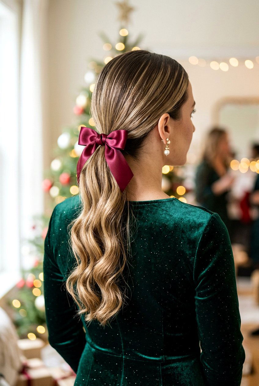 Low Ponytail With Bow For Party - 20 party ponytail hairstyles - 20 party ponytail hairstyles