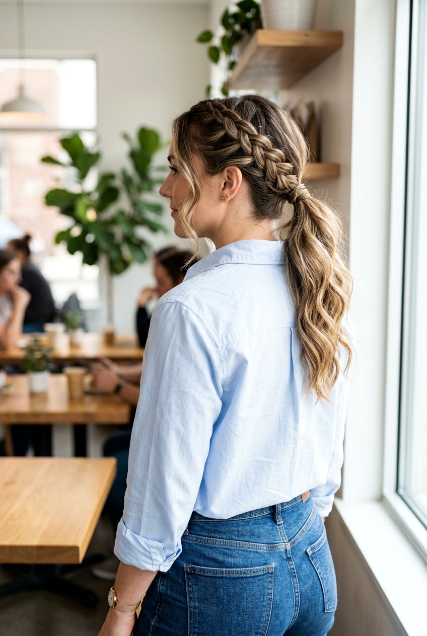 Low Ponytail With Braid Detail - 20 country concert hairstyles - 20 country concert hairstyles