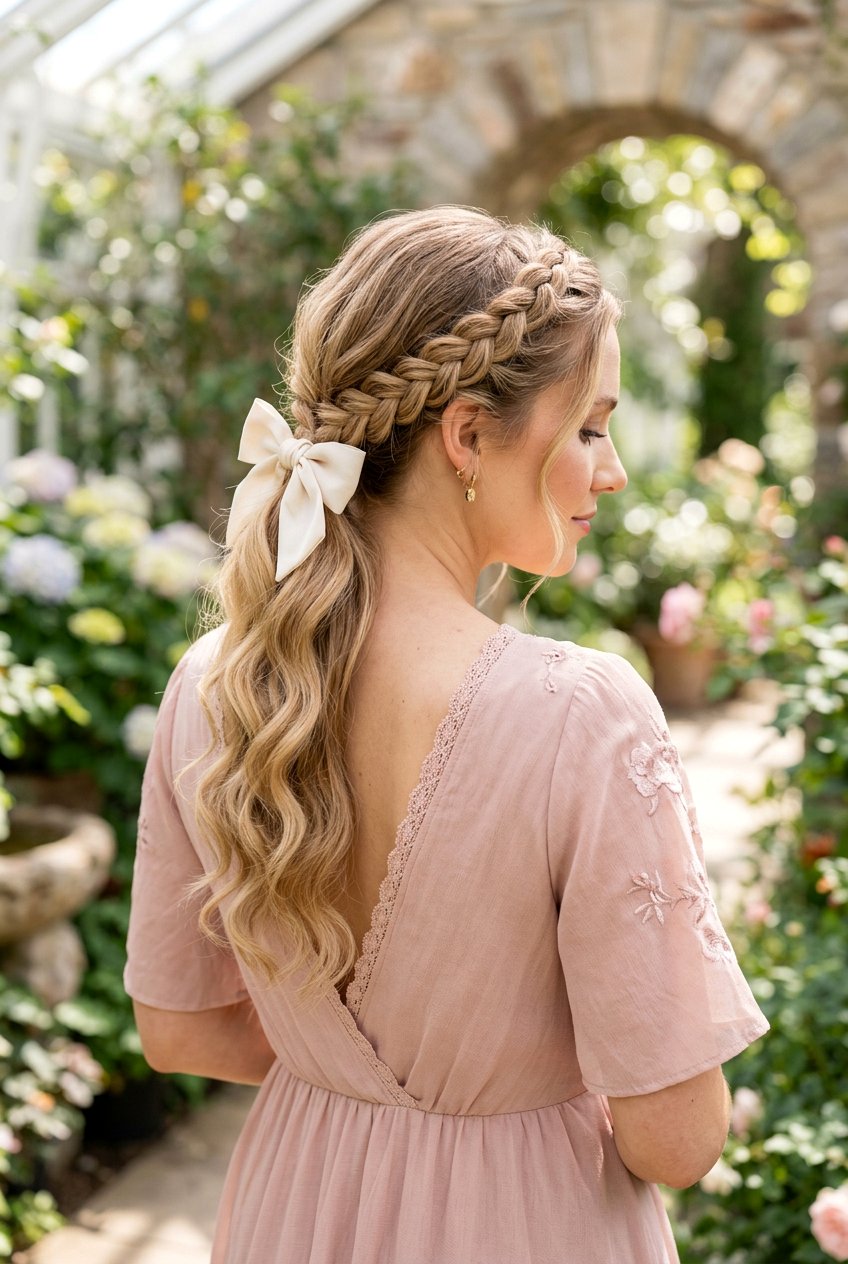 Low Ponytail With Braided Crown And Bow - 20 christmas bow ponytail - 20 christmas bow ponytail