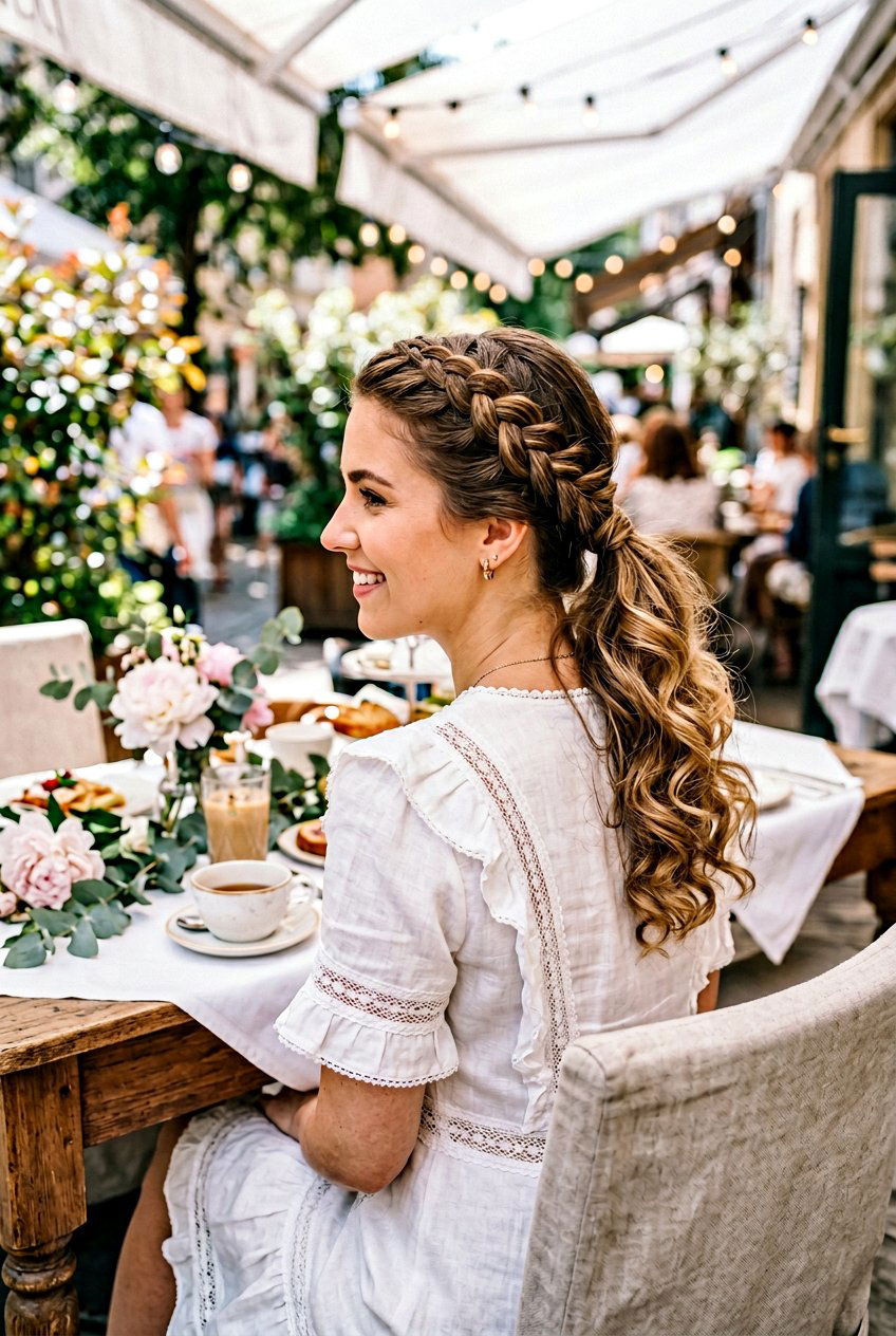 Low Ponytail With Braided Crown - 20 brunch ponytail hairstyles - 20 brunch ponytail hairstyles