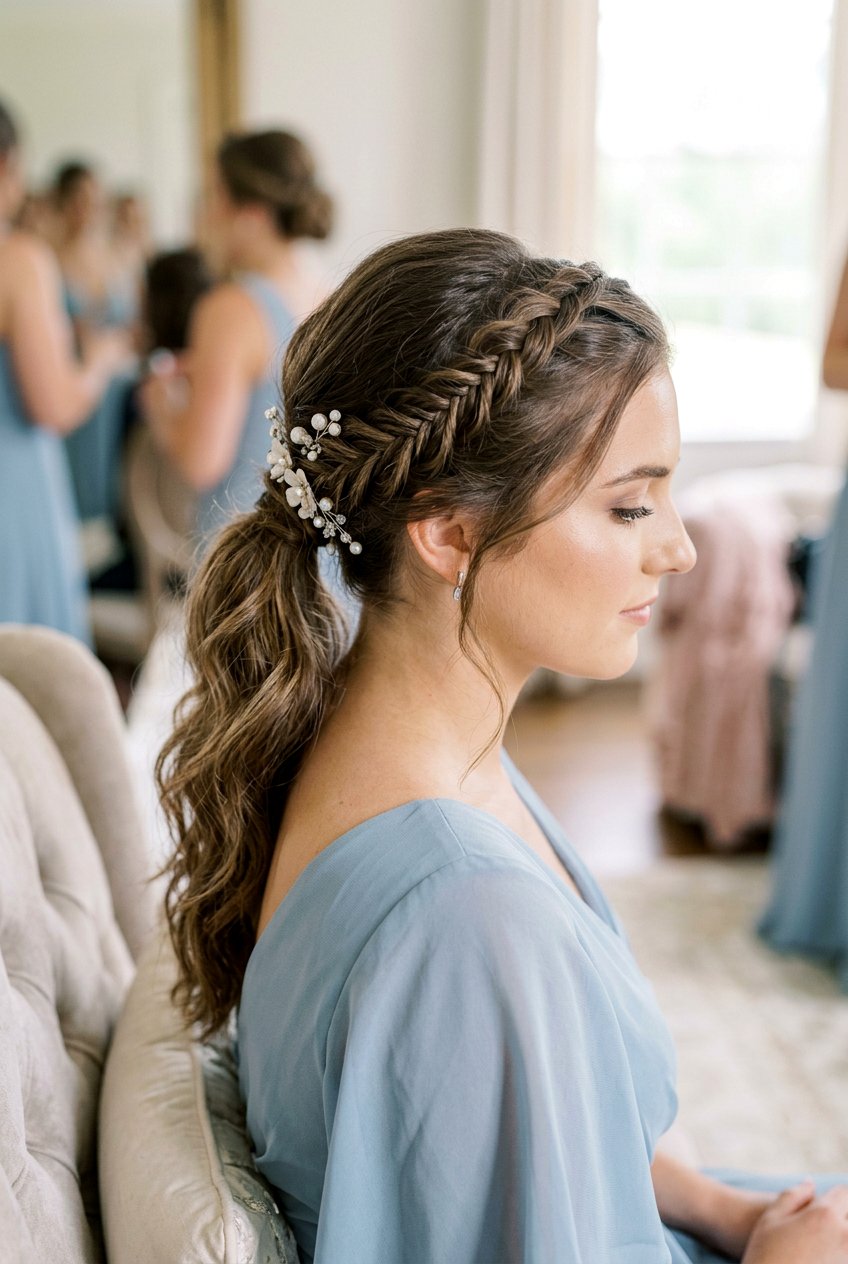 Low Ponytail With Braids And Hair Pins For Bridesmaids - 20 bridesmaid low ponytail hairstyle - 20 bridesmaid low ponytail hairstyle