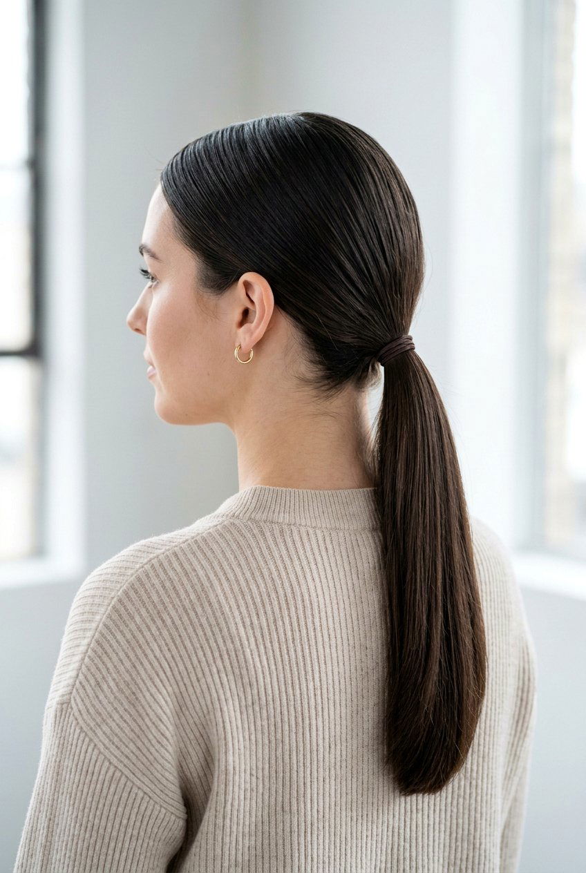 Low Ponytail With Center Part - 20 lazy college hairstyles - 20 lazy college hairstyles