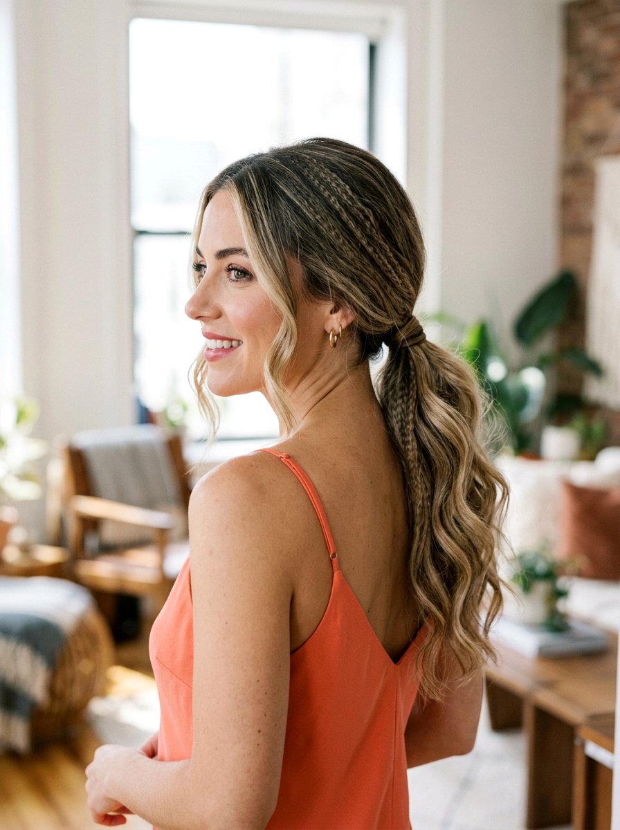 Low Ponytail With Crimped Texture And Waves - 20 wedding guest low ponytail with waves - 20 wedding guest low ponytail with waves