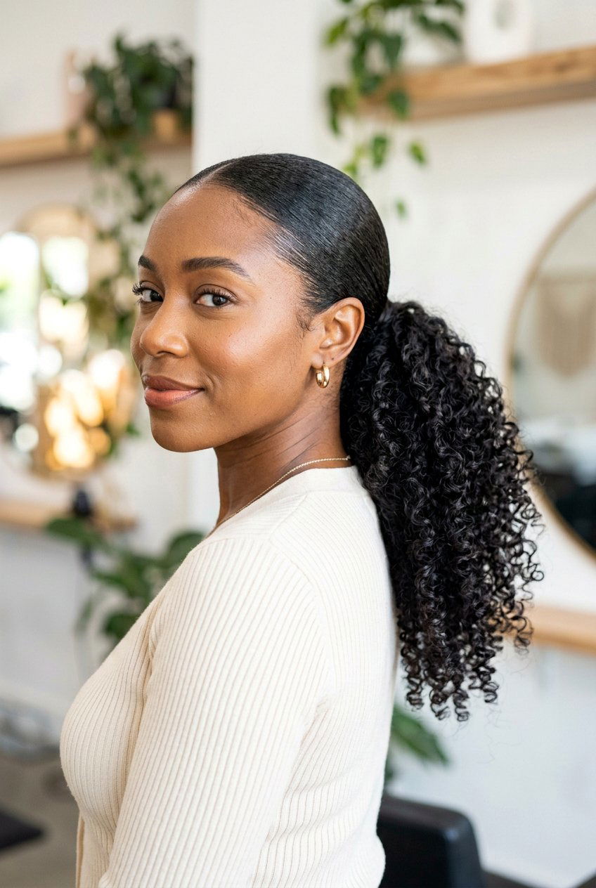 Low Ponytail With Curls - 20 bridal hairstyle for long curly hair - 20 bridal hairstyle for long curly hair