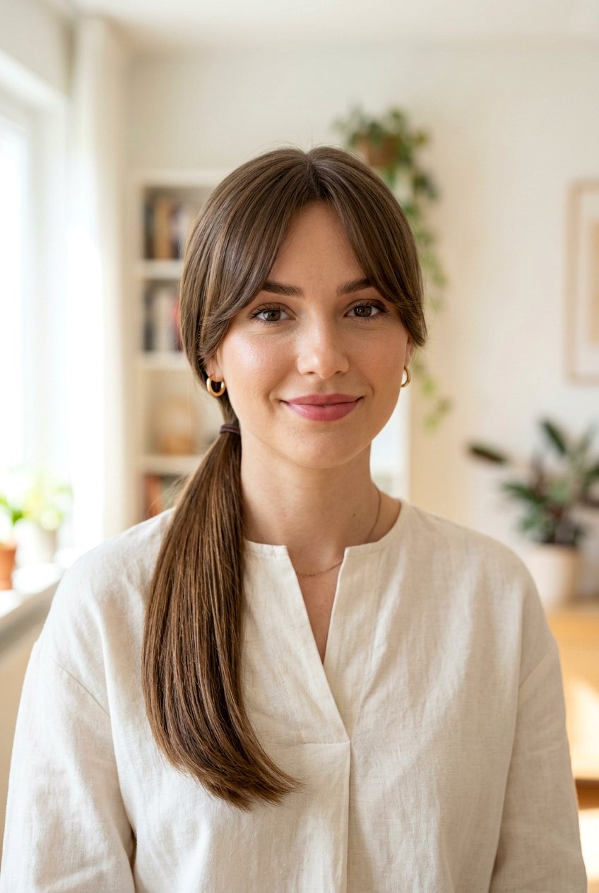 Low Ponytail With Curtain Bangs - 20 ponytail with curtain bangs - 20 ponytail with curtain bangs